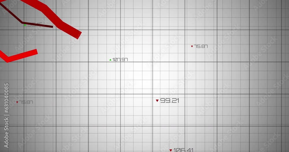 Poster animation of falling graphs over changing numbers and grid pattern against white background