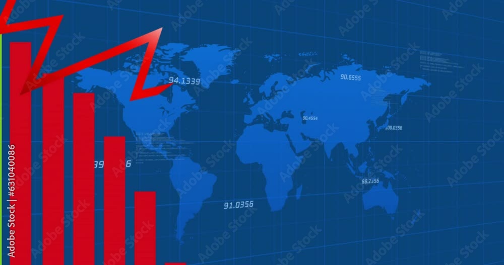 Poster animation of multiple graphs and numbers on map over blue background