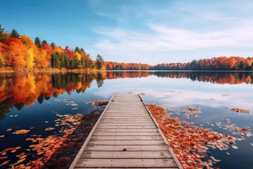 Foto op Plexiglas autumn landscape with lake © RDO