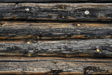 Wall of logs with knots.
