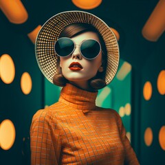 Pine-up female model. Retro style.