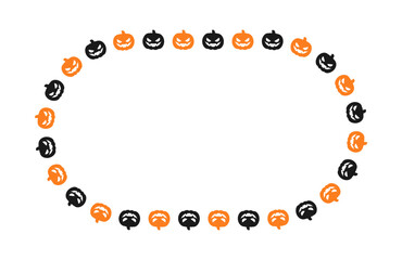 Oval Jack O Lantern Pumpkin Halloween Frame Border Silhouette. Social Media Post Card Template Vector Illustration.
