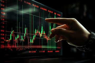 Candlestick chart and data of world financial market. Shown on a laptop. Generative Ai