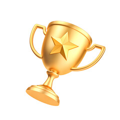 Golden champion cup with star isolated on white. Clipping path included