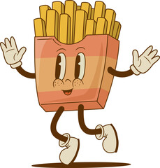 Retro cartoon happy french fries character. Vintage street food potato mascot vector illustration. Nostalgia © Nadezhda Mih
