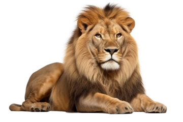 Transparent Lion the king of the jungle, setting on the floor. Transparent Background
