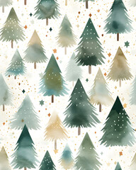 Fototapeta premium Watercolol seamless pattern with Christmas tree 