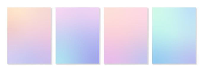 Set of 4 pastel gradient backgrounds with soft transitions. For covers, wallpapers, branding, social media, advertising and other stylish  projects. Vector, can be used for web and print.
