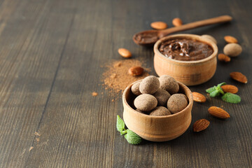 Tasty and sweet food - almonds in chocolate