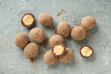 Tasty and sweet food - almonds in chocolate
