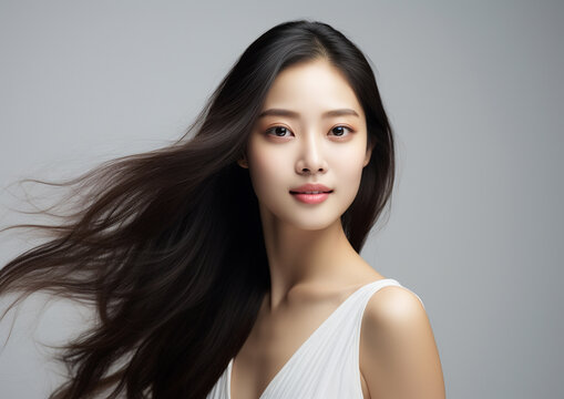 ロングヘアの美しいアジア人女性の美容イメージ