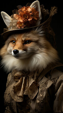 Fuchs mit Vintage Kleidung - Klassik, Renaissance