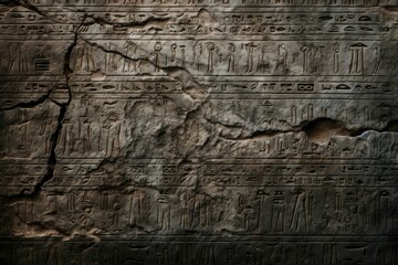 Ancient hieroglyphics texture background, weathered and engraved stone surface, historic and mystical backdrop, rare and archaeological - obrazy, fototapety, plakaty