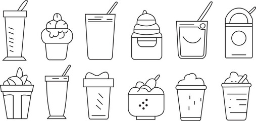 Set of ice coffee line icons. Iced coffee outline icons set. Iced coffee line icon vectors.