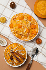 Fall season food concept - tasty pumpkin porridge