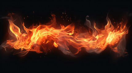 Fototapeta premium translucent fire flames and sparks with horizontal repetition on black isolated background