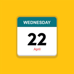 april 22 wednesday icon with yellow background, calender icon