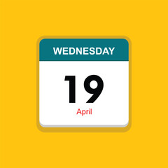 april 19 wednesday icon with yellow background, calender icon