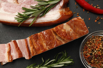 Meat food and tasty food concept - delicious bacon