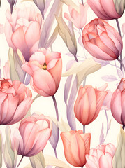 Fototapeta premium Tulips seamless floral watercolor pattern 