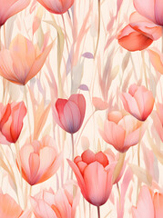 Tulips seamless floral watercolor pattern 