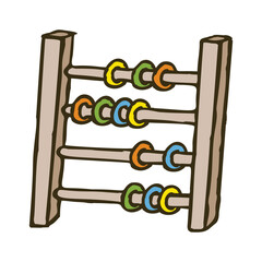 Doodle abacus with colorful rainbow colored wooden beads. Hand drawn vintage calculation tool symbol. Vector illustration isolated on white background