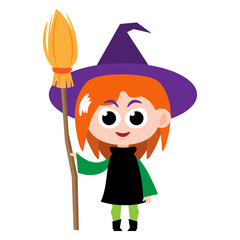 Witch . Cute halloween cartoon characters . Vector .