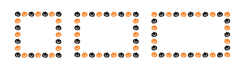 Jack O Lantern Pumpkin Halloween Frame Border Silhouette Set. Social Media Post Card Template Vector Illustration.