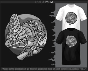 Monochrome Chameleon mandala arts isolated on black and white t shirt.