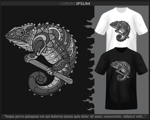 Monochrome Chameleon mandala arts isolated on black and white t shirt.