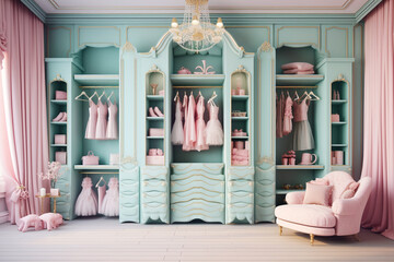 Pink blue room with closet. Ai generated image