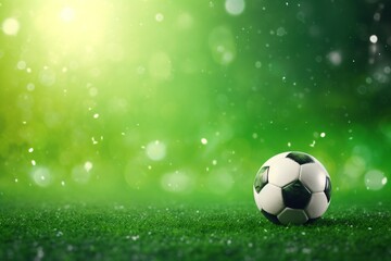 Fototapeta premium Soccer ball on the green grass. Promotional image.