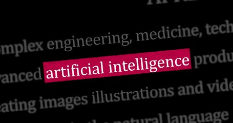 Artificial intelligence machine deep learning and ai chat bot gpt news titles across international web media search. Abstract concept of internet headline information on dynamic displays animation.