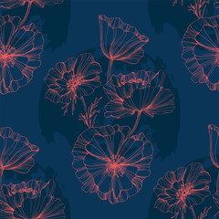Poppy seamless pattern. Poppies on white background. Can be used for textile, wallpapers, prints and web design.