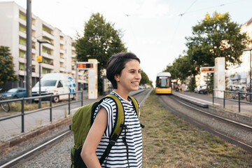 Latina student teenage girl near the tramway station in Berlin