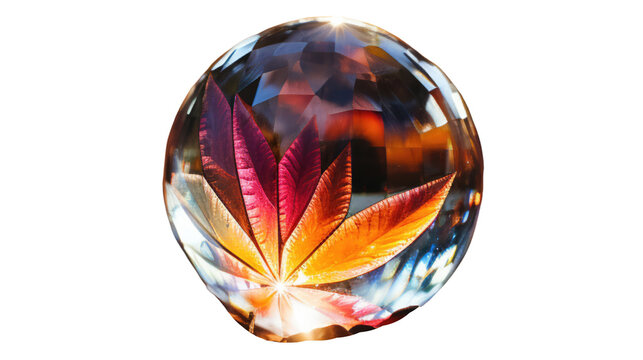 A glass ball with a leaf inside of it , transparent PNG