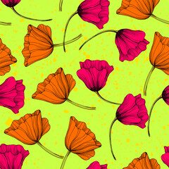 Poppy seamless pattern. Poppies on white background. Can be used for textile, wallpapers, prints and web design.