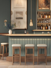 Realistic bar bohemian style interior design.