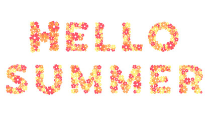 Pink,Yellow and Orange flower text hello summer . HELLO SUMMER text. Design for decorating,background, wallpaper, illustration.