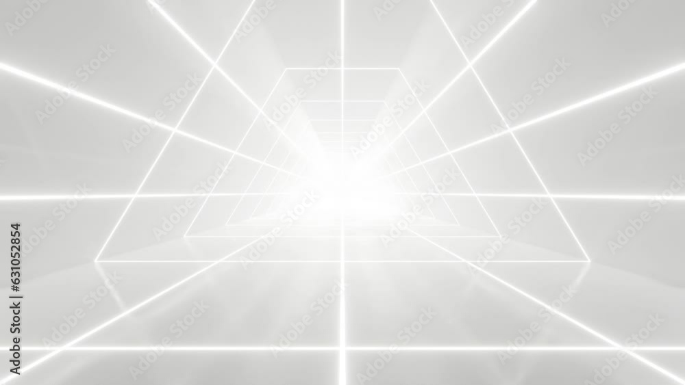 Poster abstract white futuristic triangle tunnel architecture, loop animation.