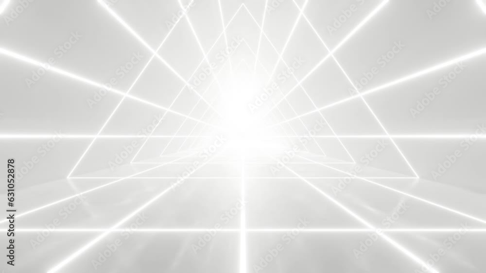 Aufkleber abstract white futuristic triangle tunnel architecture, loop animation.