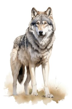 watercolor painted wolf, realistic style, isolated on white , AI Generated