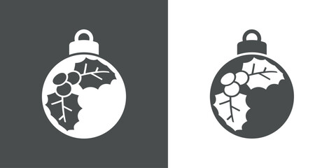 Tiempo de Navidad. Logo con silueta de bola de navidad con hojas de acebo para su uso en invitaciones y felicitaciones