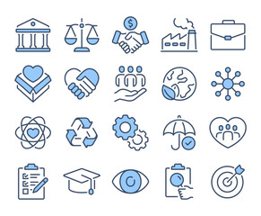 CSR corporate social responsibility blue editable stroke outline icon isolated on white background flat vector illustration. Pixel perfect. 64 x 64.