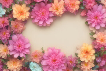 Flowers with Pastel Background. Flowers frame decor with beige colored background. Generative-AI.
