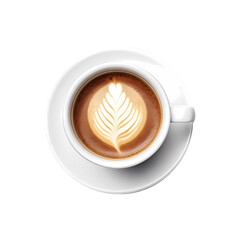 Cup of coffee top view on transparent background. Generative ai design concept.
