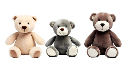Three stuffed teddybear toys on transparent background. Generative ai design concept.