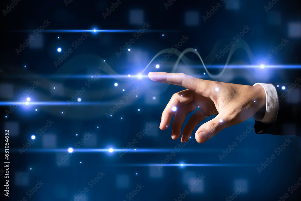 Poster digital transformation hand touching the metaverse universe, a conceptual shift in digital transform