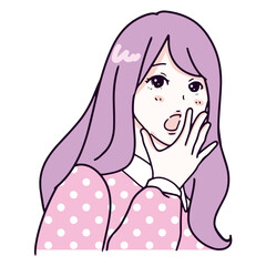 レトロポップ女子が可愛く驚くイラスト