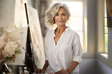 Ai generated image of mature elegant senior woman painting